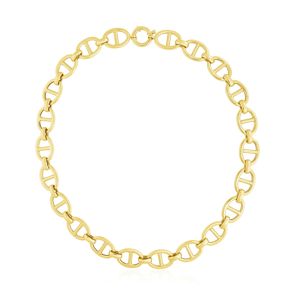 14k yellow gold high polish oval mariner link necklace, elegantly crafted for a timeless luxury statement.