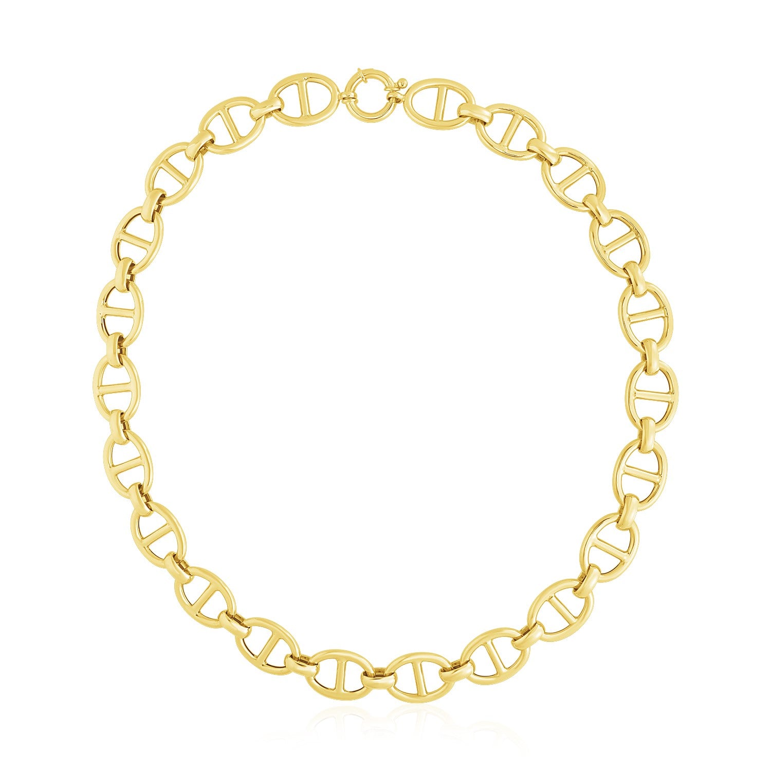 14k yellow gold high polish oval mariner link necklace, elegantly crafted for a timeless luxury statement.