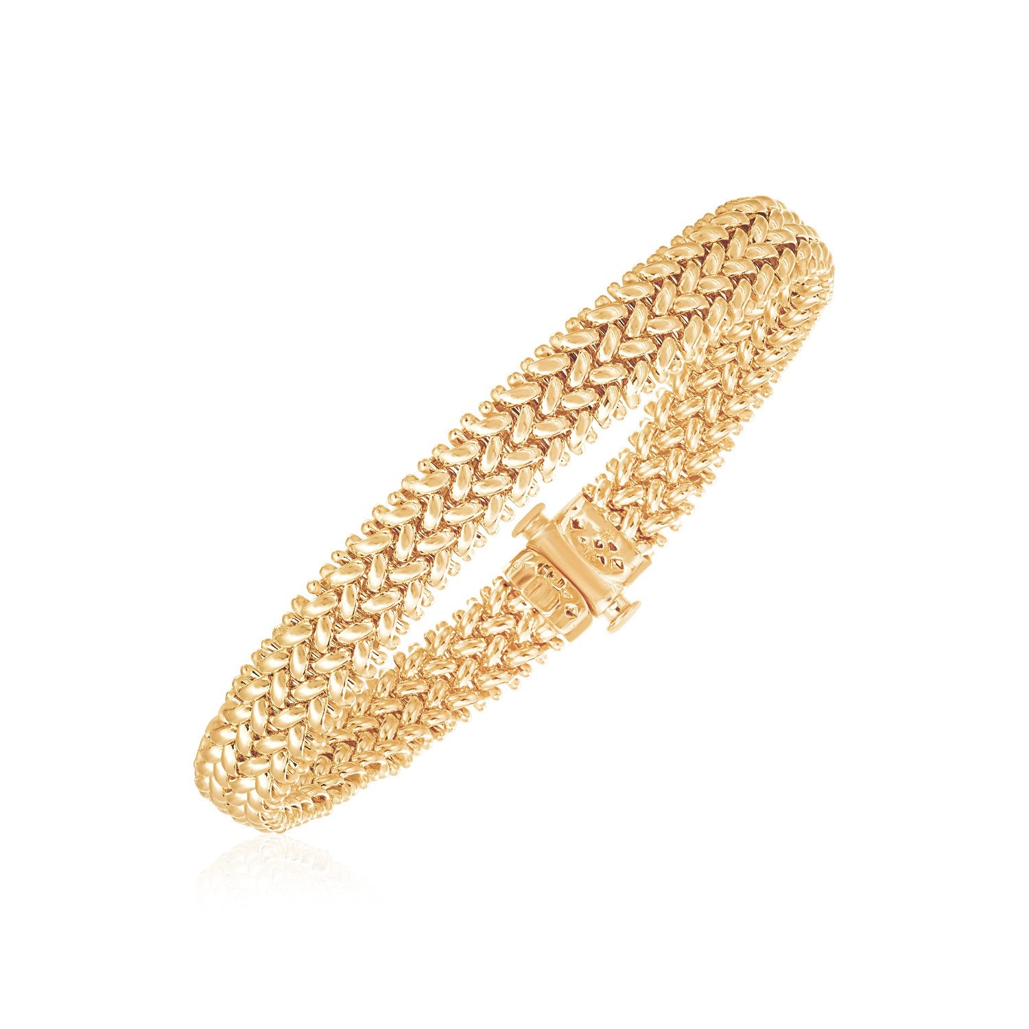 14k yellow gold high polish thick braided bracelet, elegant design, 8.80 mm width, perfect for luxury jewelry lovers.