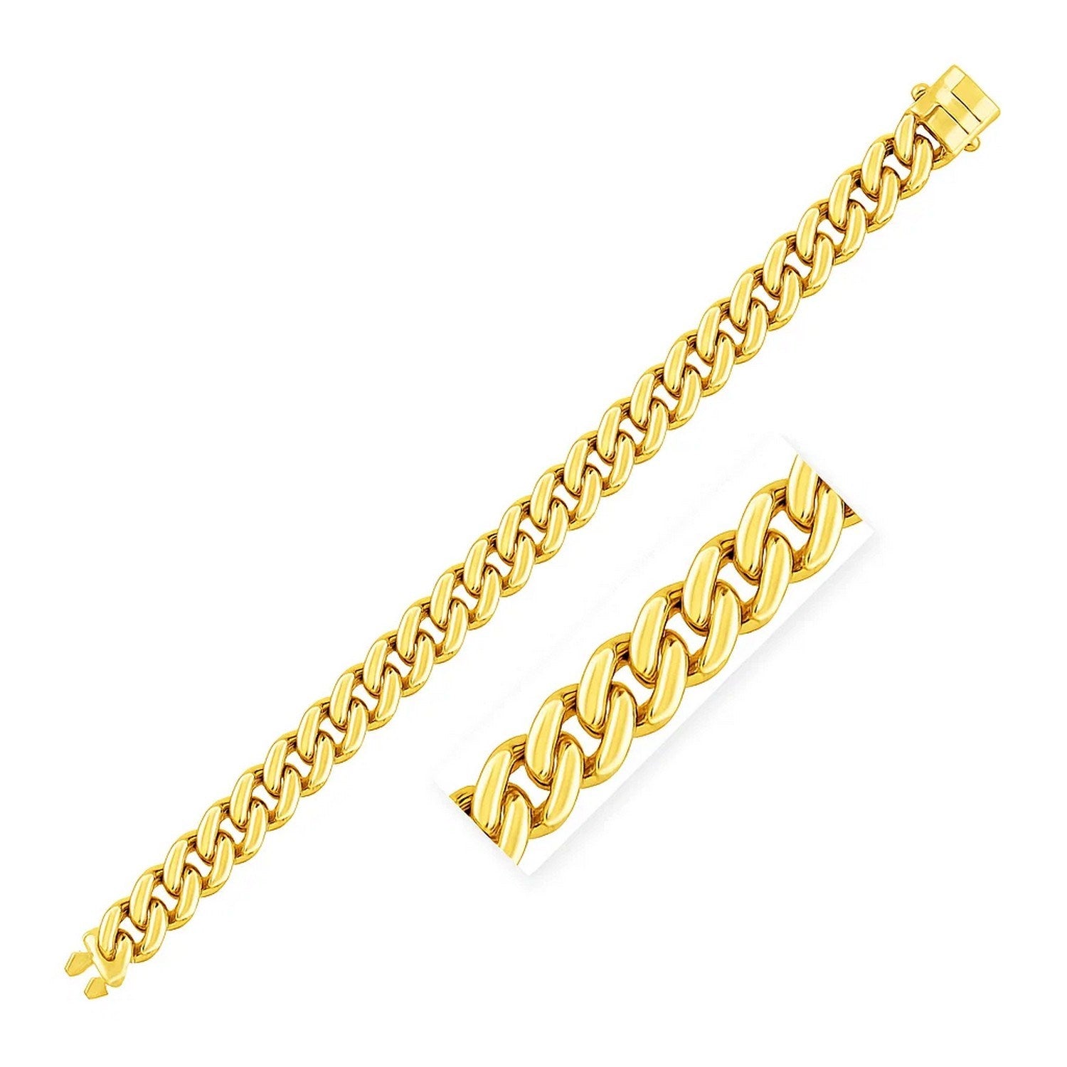 14k yellow gold polished curb chain bracelet with modern link design, perfect for elegant layering or solo wear.
