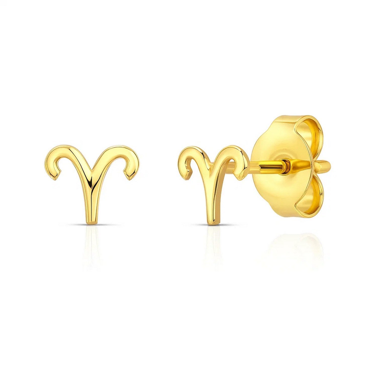 14k yellow gold stud earrings featuring an elegant Aries design, perfect for sophisticated luxury jewelry collections.