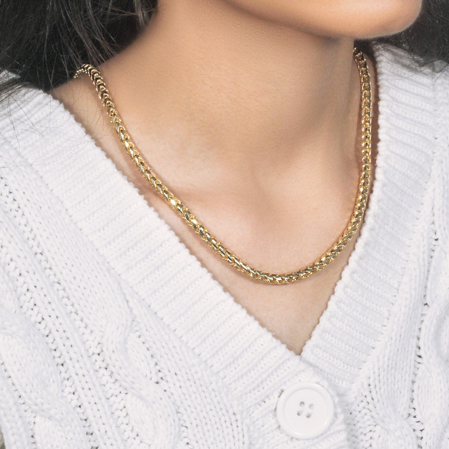 14k yellow gold diamond cut round Franco chain, 4.60 mm, showcasing contemporary elegance and exquisite craftsmanship.