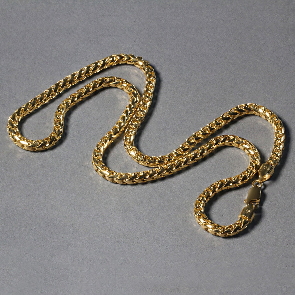 14k yellow gold diamond cut round Franco chain, 4.60 mm, showcasing contemporary elegance and luxurious craftsmanship.