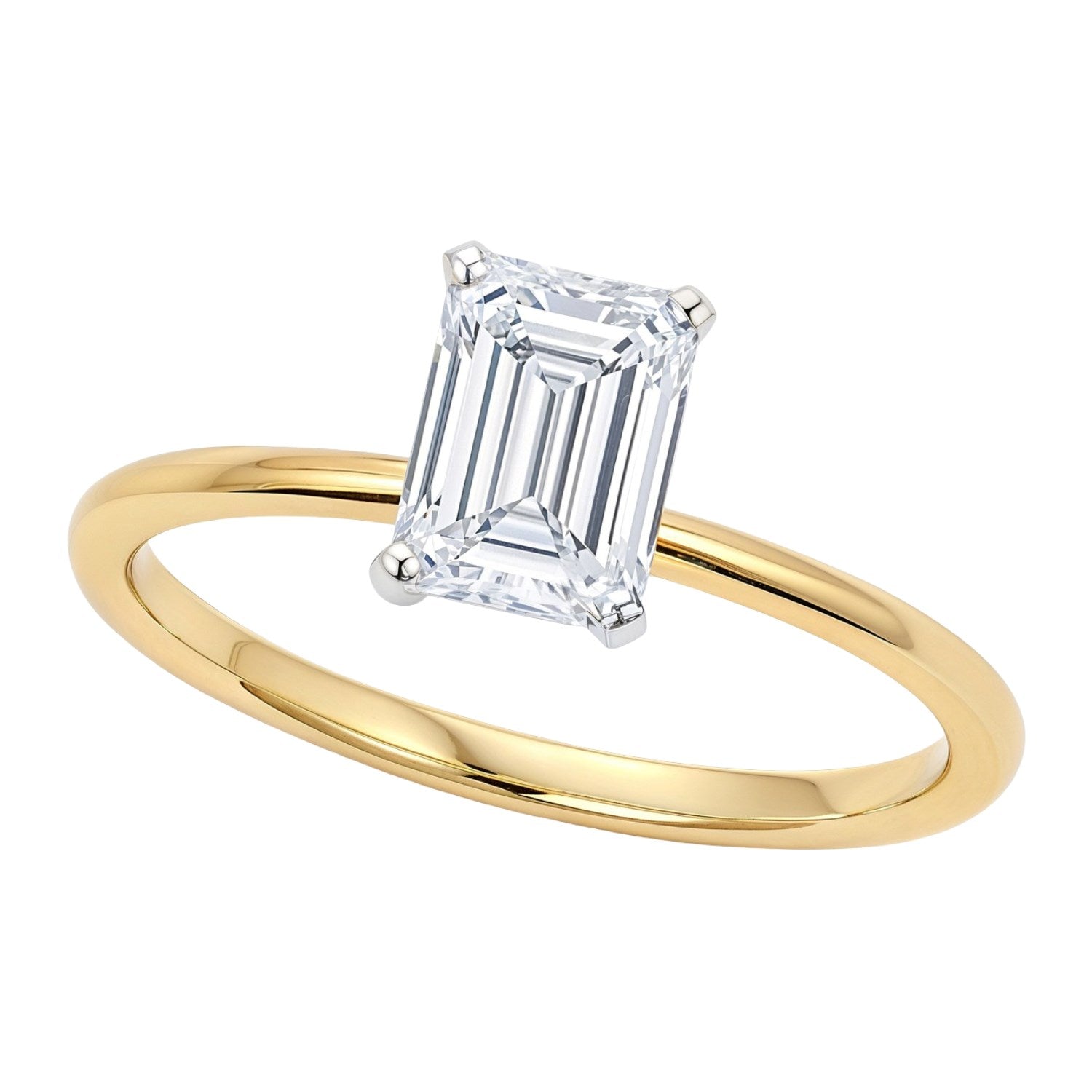 1.50Ct emerald lab-grown diamond ring in 10K yellow gold, featuring a contemporary bezel setting for a luxurious touch.