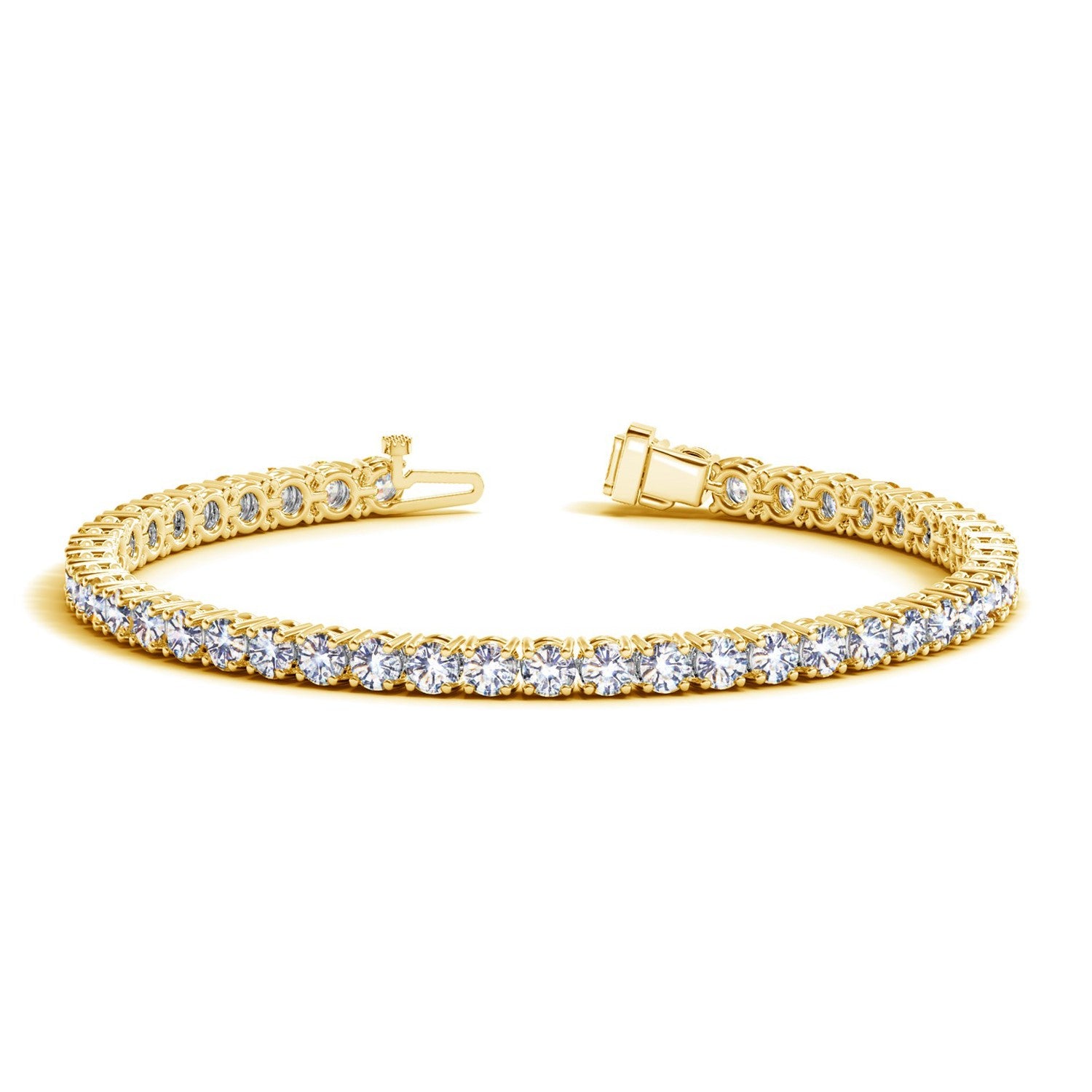 Lab grown diamond tennis bracelet in 14k yellow gold, featuring round diamonds and a classic design for timeless elegance.