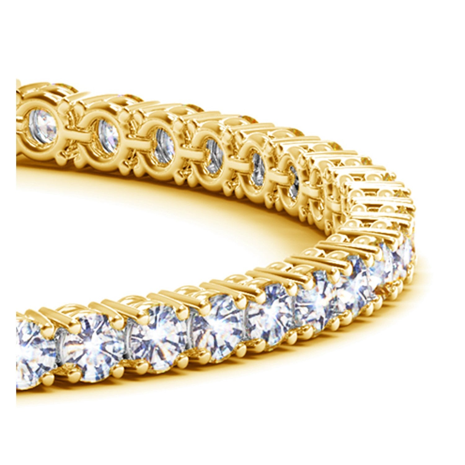 Lab grown round diamond tennis bracelet in 14k yellow gold, featuring elegant prong settings and classic design.