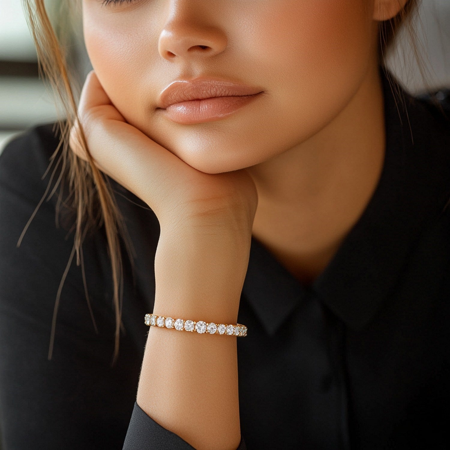 Lab grown diamond tennis bracelet in 14k yellow gold, featuring round diamonds and a classic design, 8 cctw.