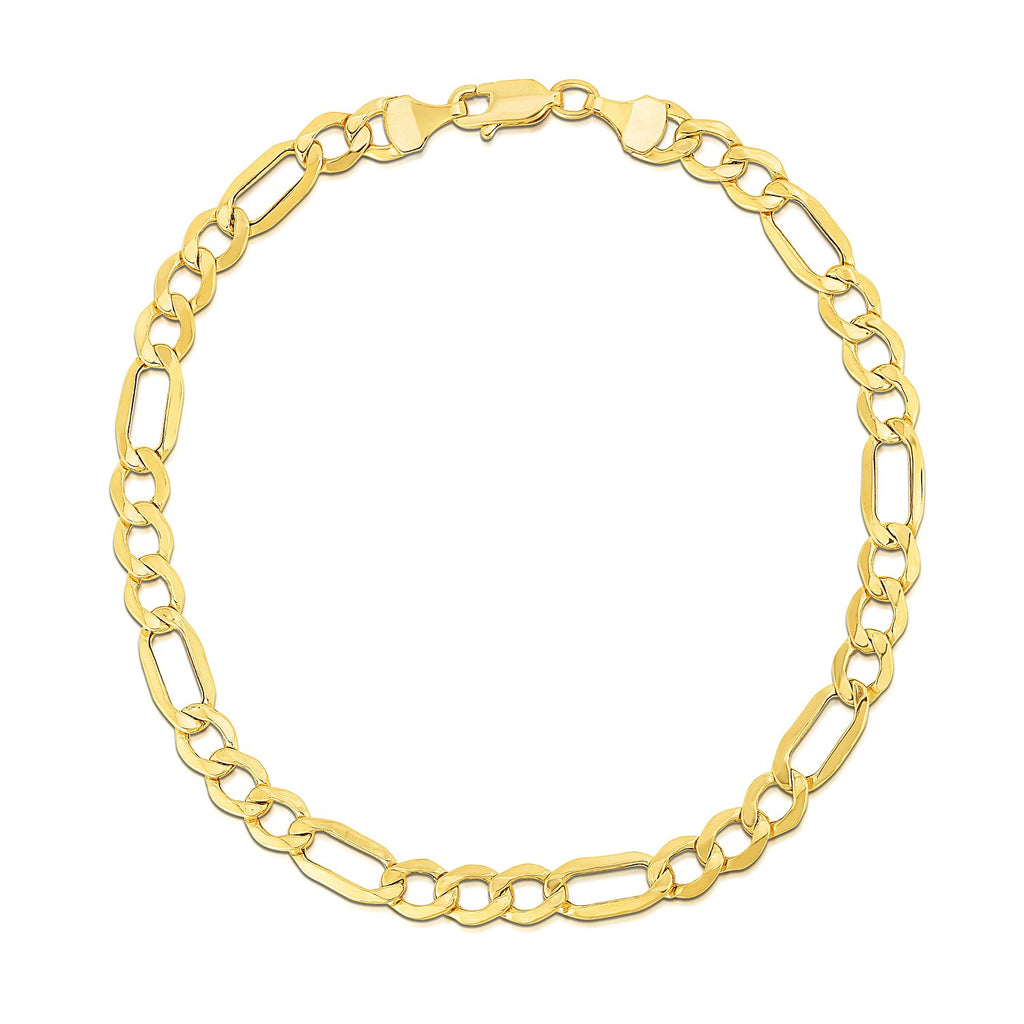 14k yellow gold Lite Figaro bracelet with modern link design, showcasing elegance and timeless luxury.
