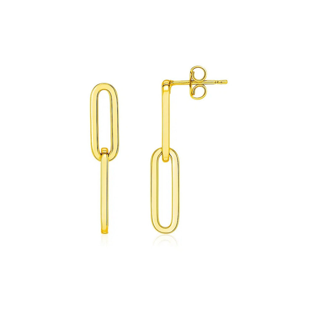 14k yellow gold chain link dangle earrings featuring a modern design for an elegant, sophisticated look.