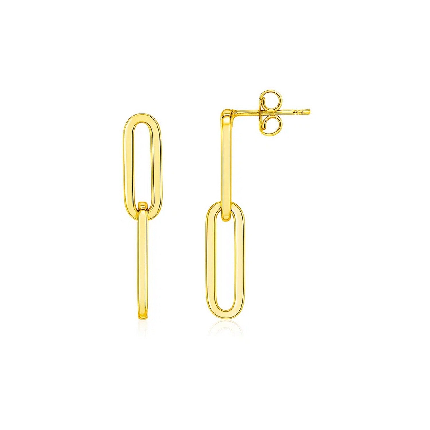 14k yellow gold chain link dangle earrings featuring a modern design for an elegant, sophisticated look.