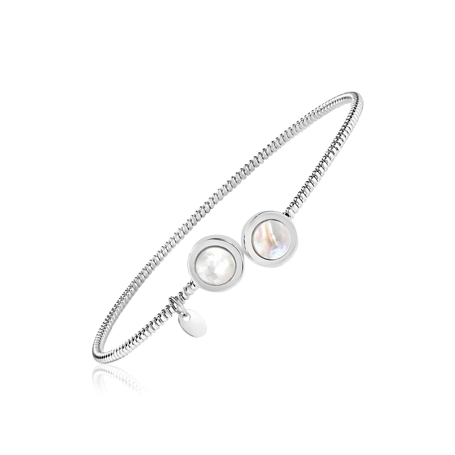 Sterling Silver Bangle with Mother of Pearl Circles