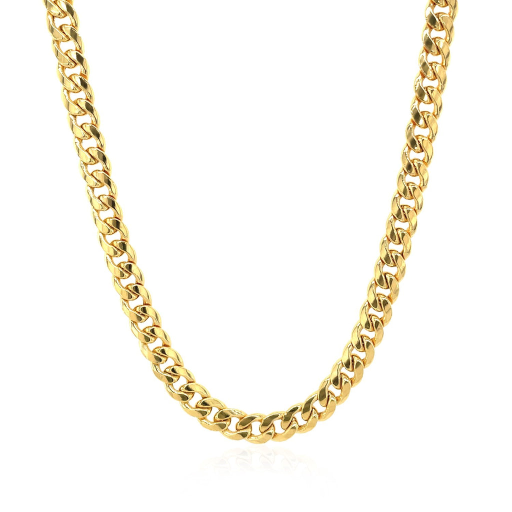 Elegant 10k yellow gold Miami Cuban semi-solid chain, 4.50 mm links, showcasing luxurious craftsmanship and style.