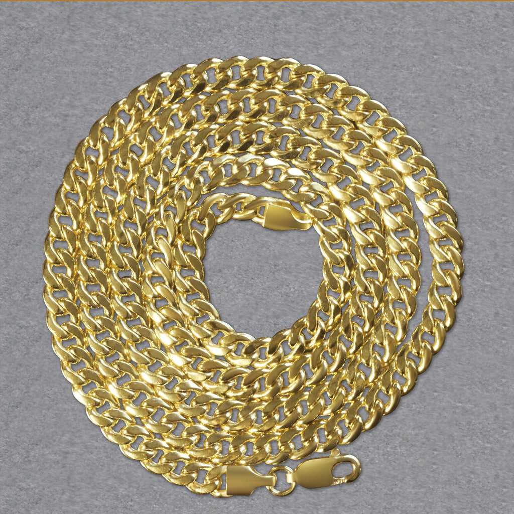 Elegant 10k yellow gold Miami Cuban semi-solid chain, 4.50 mm links, showcasing luxurious craftsmanship and style.