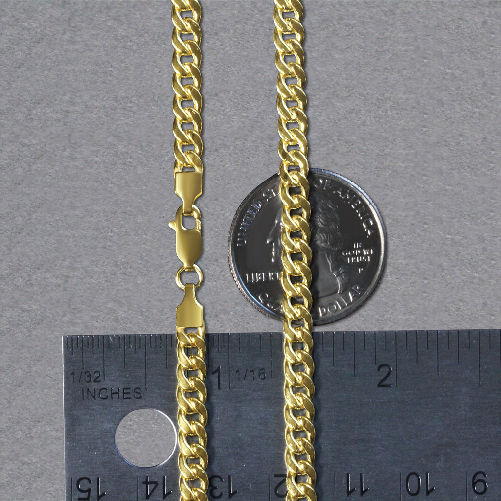 Elegant 10k yellow gold Miami Cuban semi-solid chain, 4.50 mm links, showcasing luxurious craftsmanship and timeless style.