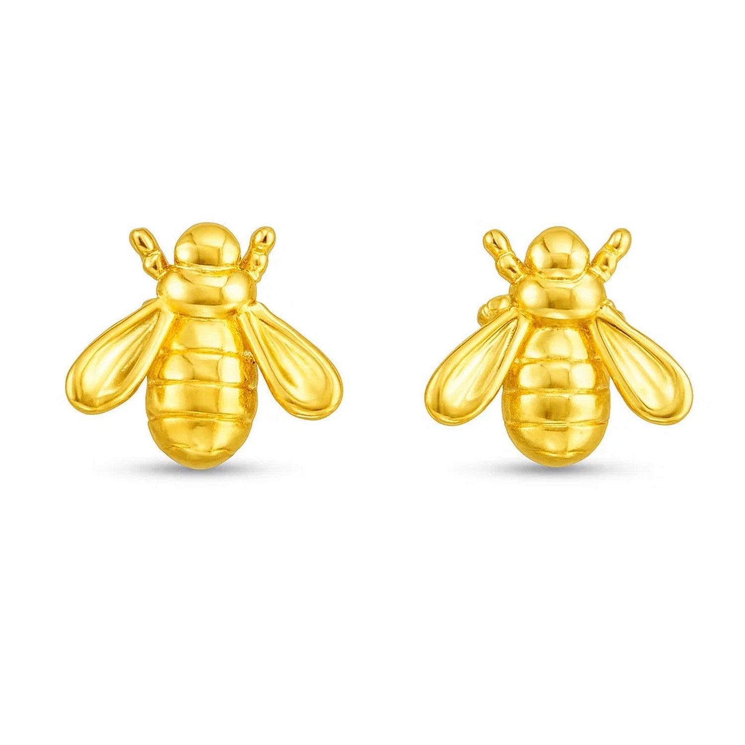 Elegant 14k yellow gold bee stud earrings showcasing intricate design and luxurious craftsmanship.