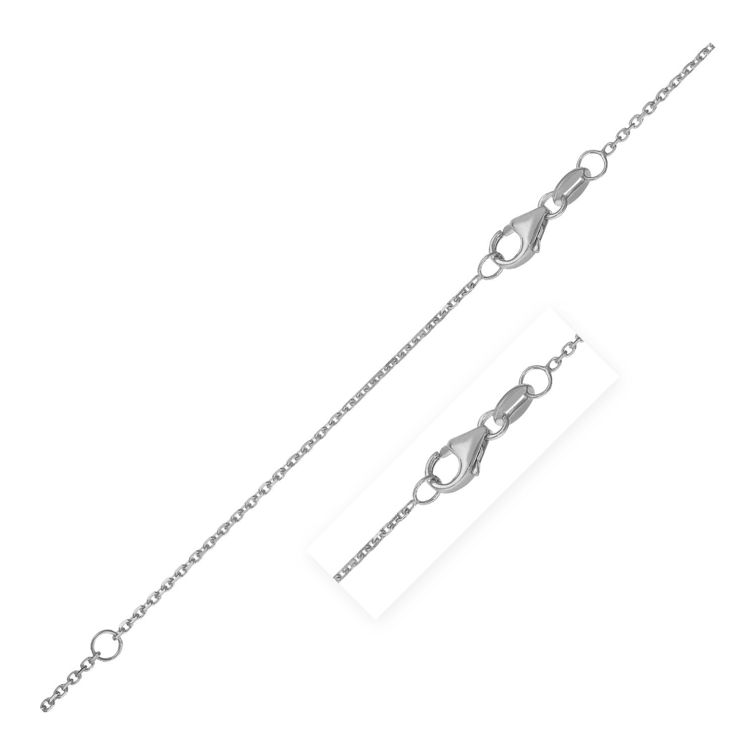 Elegant double extendable diamond cut cable chain in 14k white gold, featuring exquisite link design.