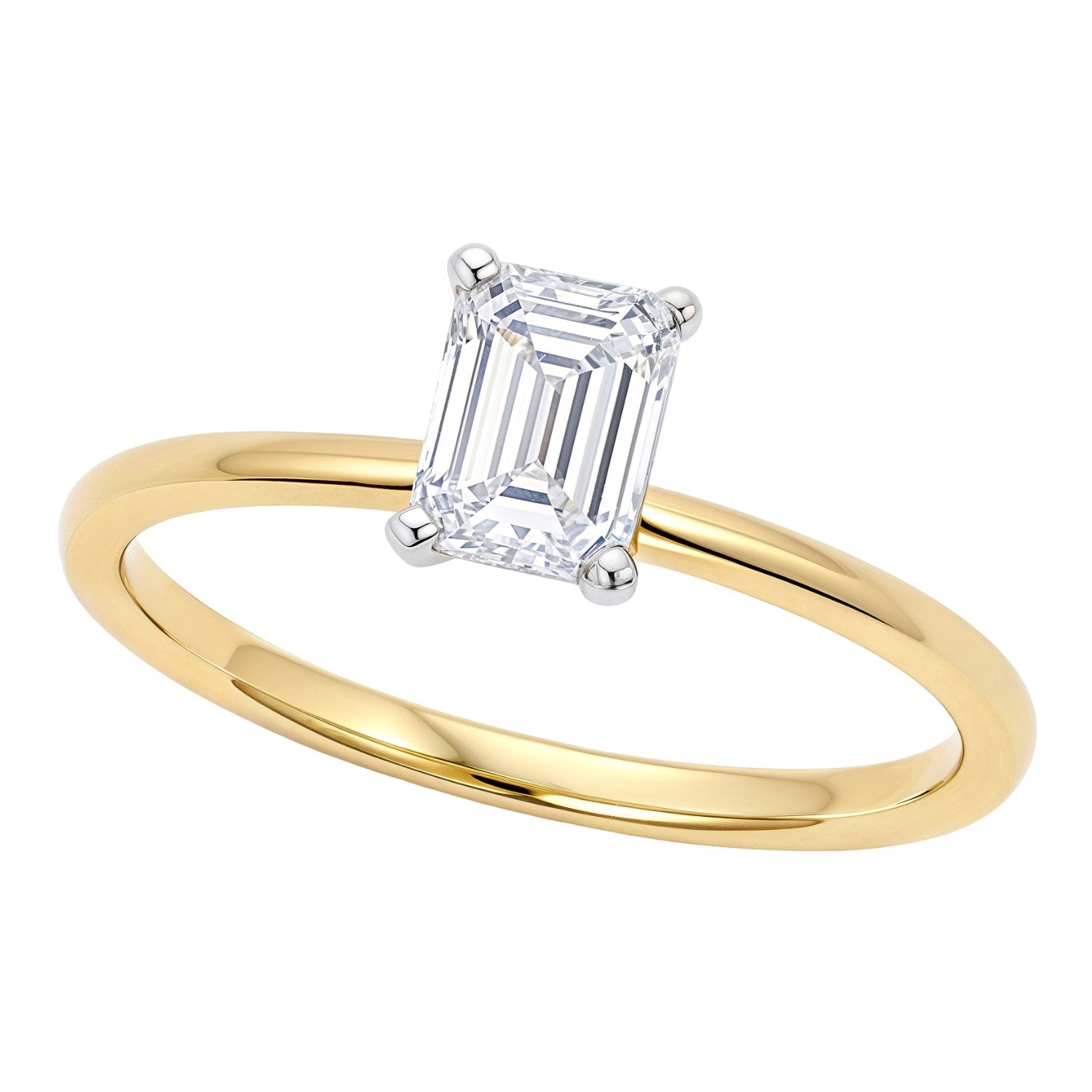 1 Carat emerald lab-grown diamond solitaire ring in elegant 10K yellow gold setting, showcasing timeless luxury craftsmans...