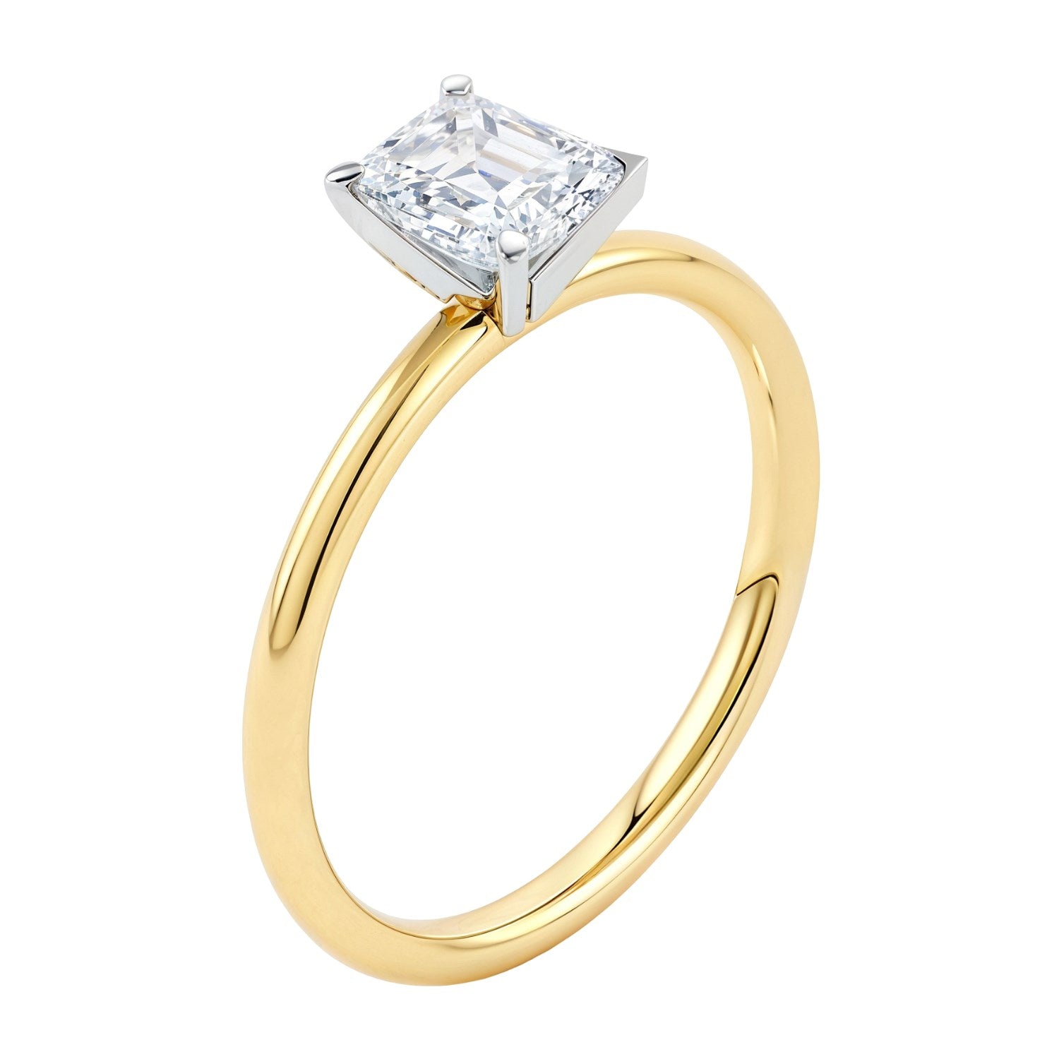 Elegant 10K yellow gold solitaire ring featuring a 1 carat emerald lab-grown diamond in a refined design.