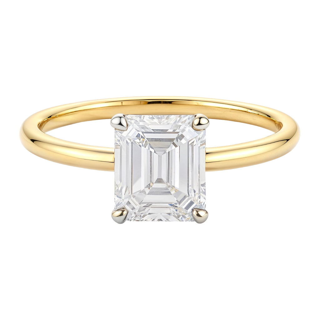 1 carat emerald lab-grown diamond solitaire ring in 10K yellow gold, showcasing elegant design and refined craftsmanship.