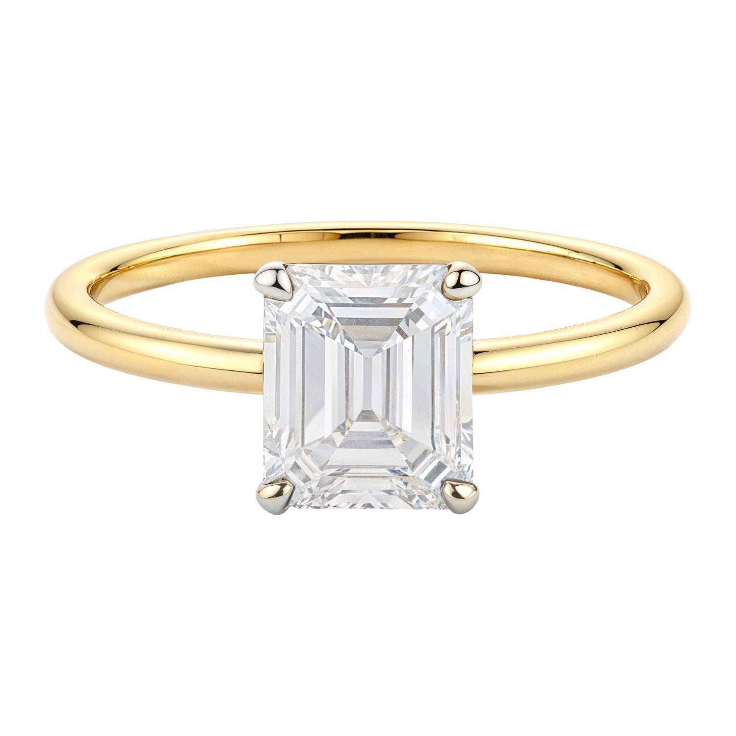 1 carat emerald lab-grown diamond solitaire ring in 10K yellow gold, showcasing elegant design and refined craftsmanship.