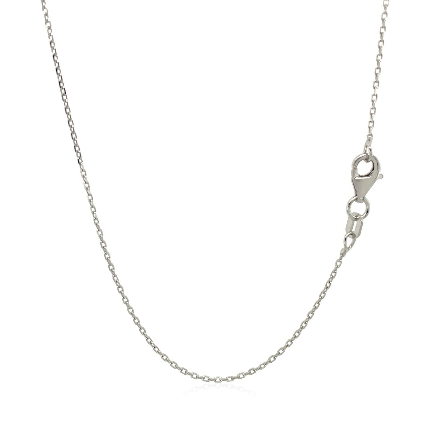 Contemporary 18k white gold diamond cut cable link chain, 0.80 mm, showcasing exquisite craftsmanship and elegance.