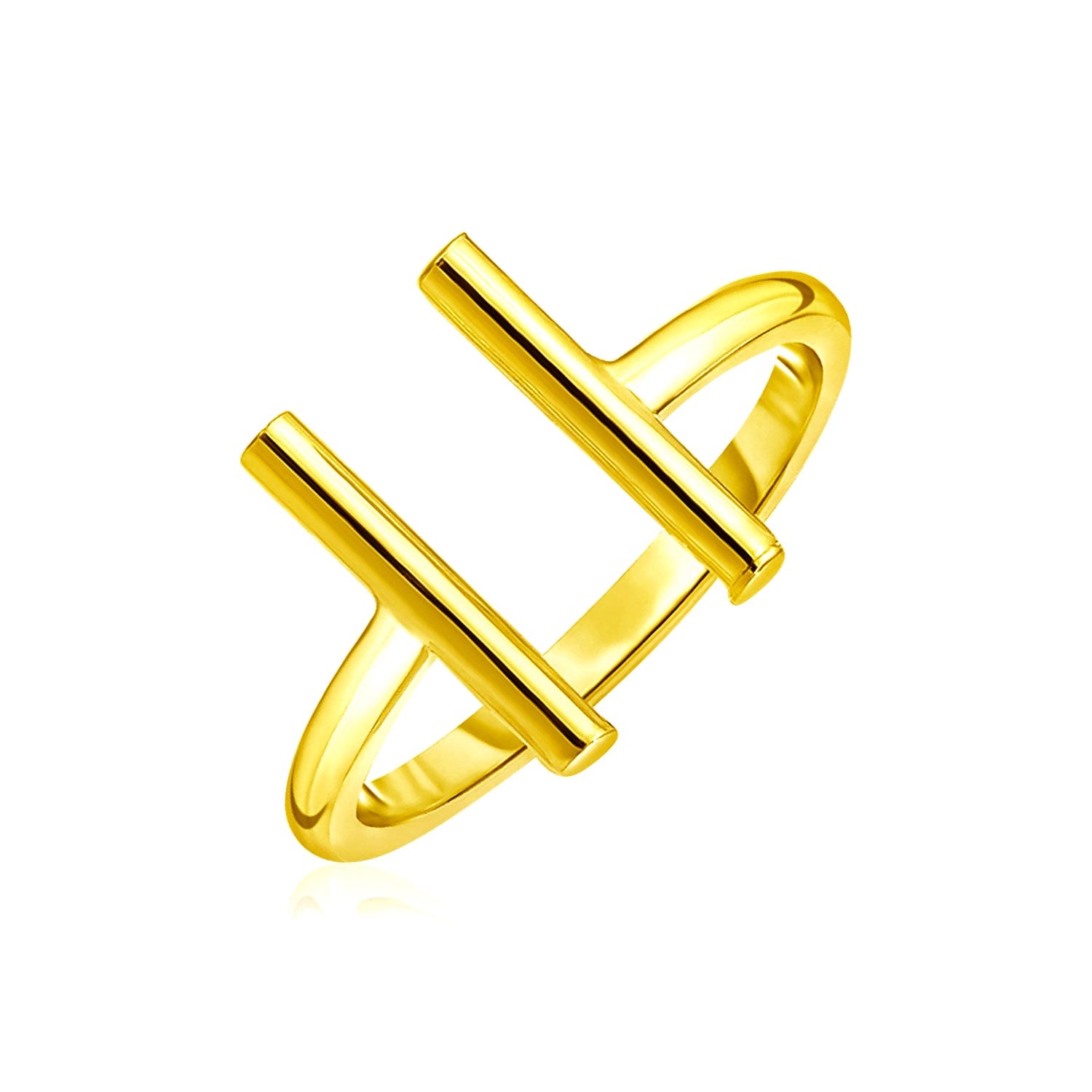 14k yellow gold open ring featuring sleek bars in a modern design, perfect for luxury jewelry enthusiasts.