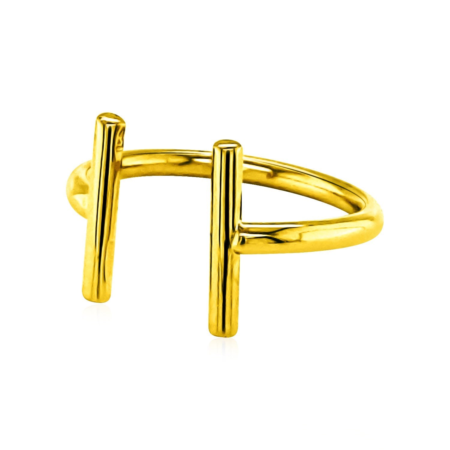 14k yellow gold open ring featuring sleek bars, embodying modern luxury and exquisite craftsmanship.