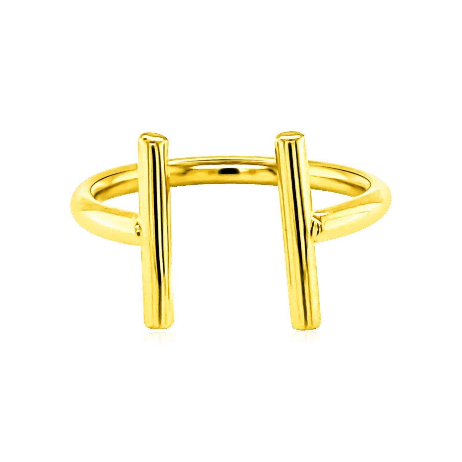 14k yellow gold modern open ring featuring elegant bars for a luxurious, contemporary look.