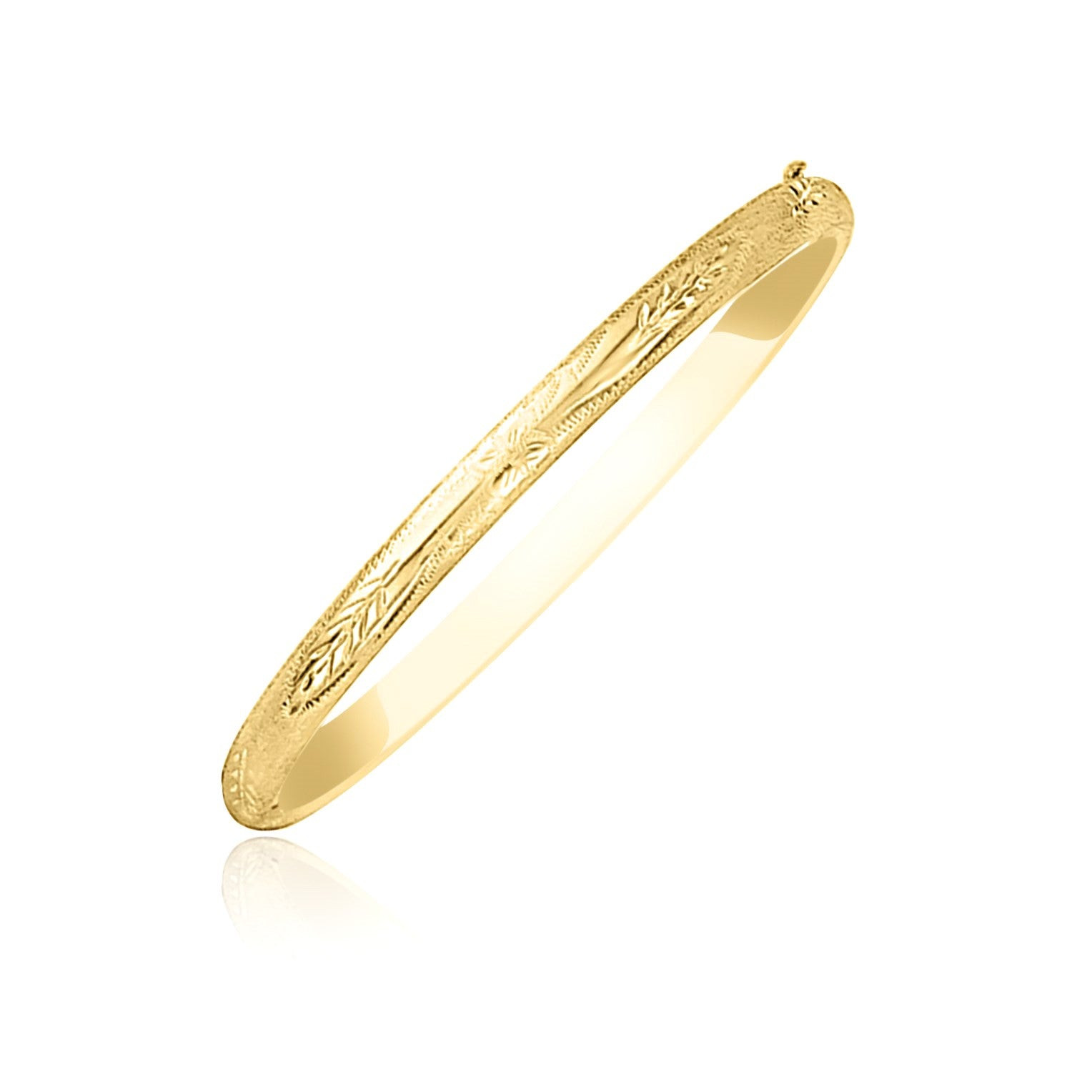 10k yellow gold Florentine bangle featuring a botanical pattern and luxurious diamond accents, perfect for modern elegance.