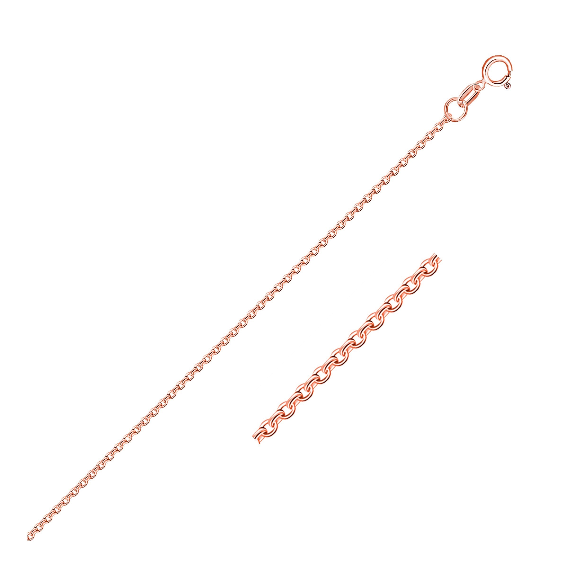 Elegant 18k rose gold diamond cut cable link chain, featuring exquisite links and a refined design, perfect for layering.