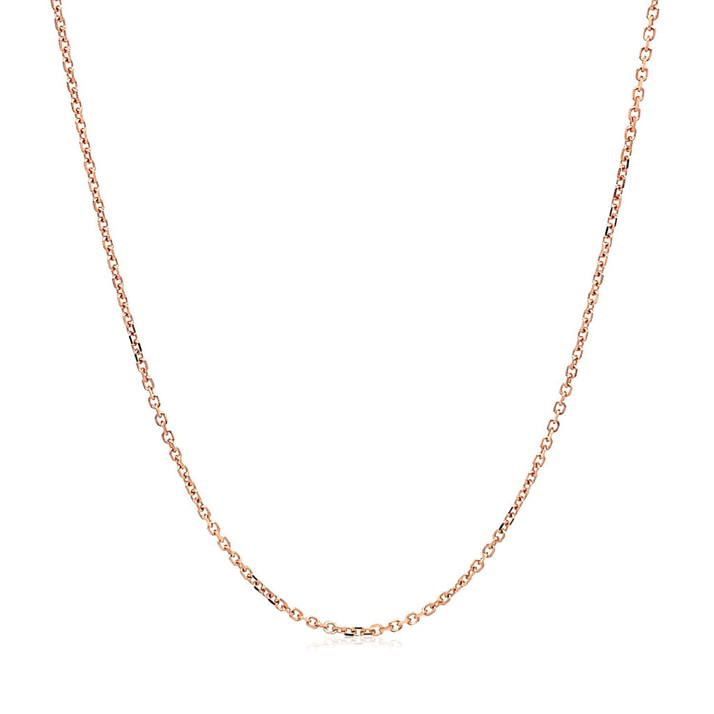 Elegant 18k rose gold diamond cut cable link chain, showcasing exquisite craftsmanship and timeless style.