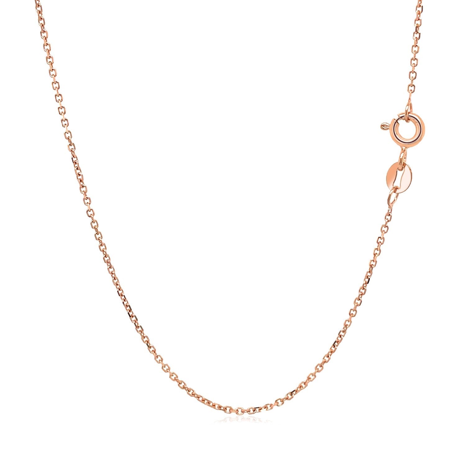 Elegant 18k rose gold diamond cut cable link chain, featuring refined links and a luxurious shine, perfect for layering.