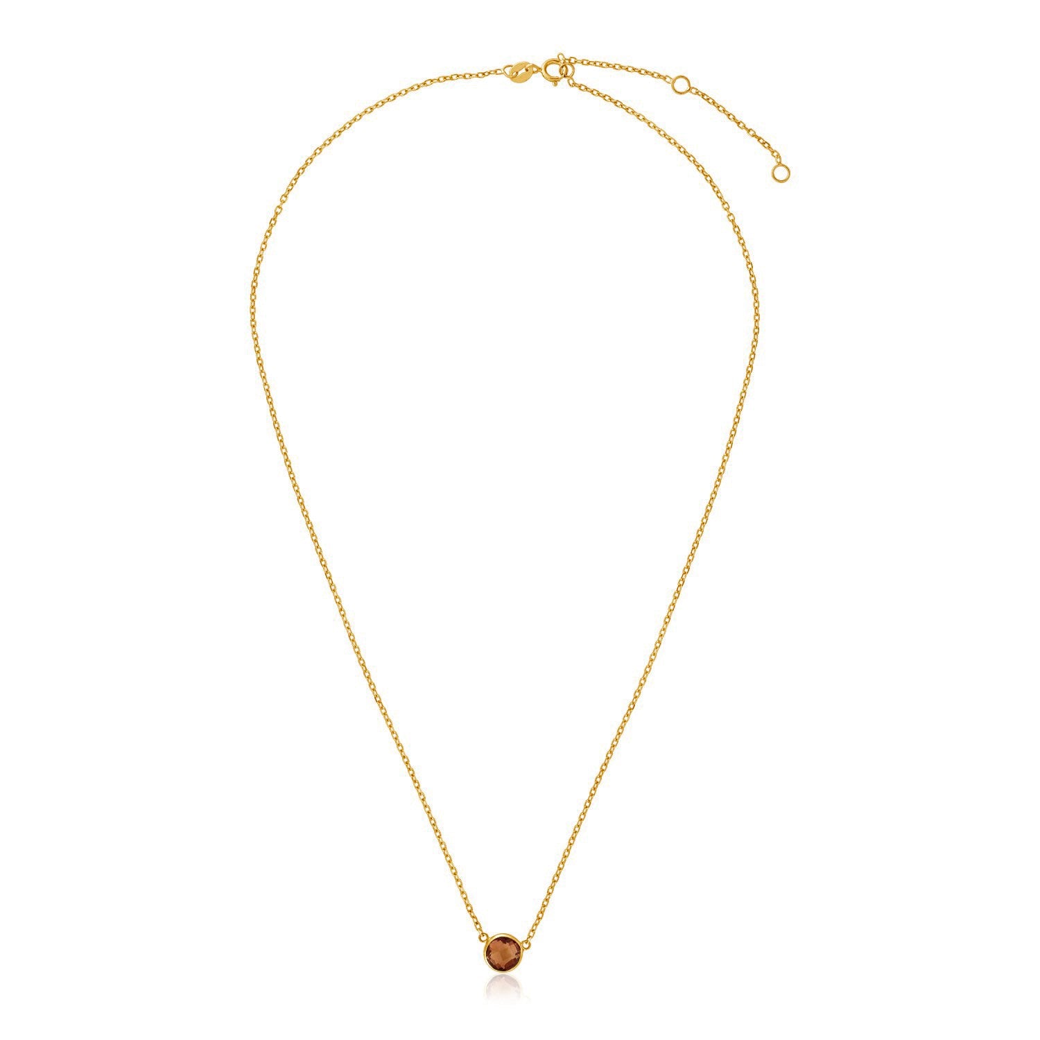 14k yellow gold 17-inch necklace featuring an elegant round citrine on a delicate chain.