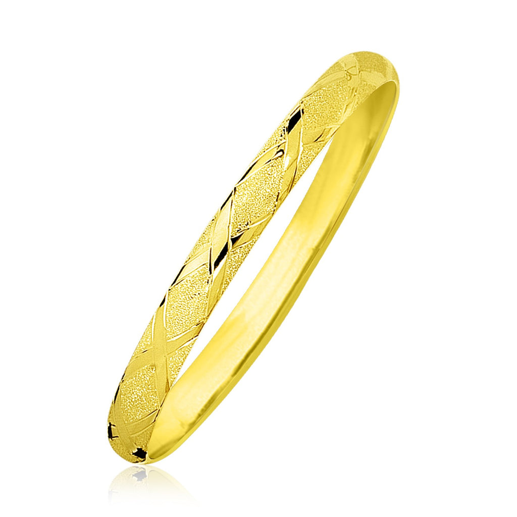 10k yellow gold textured bangle featuring a modern diamond pattern, perfect for luxury jewelry enthusiasts.
