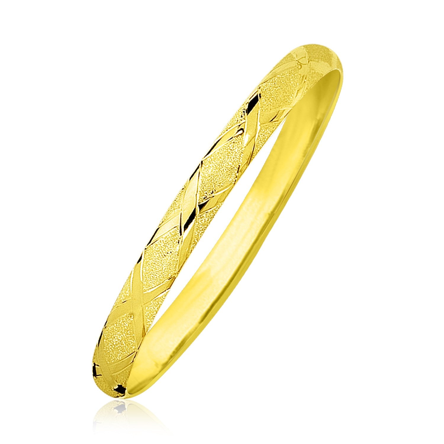 10k yellow gold textured bangle featuring a modern diamond pattern, perfect for luxury jewelry enthusiasts.