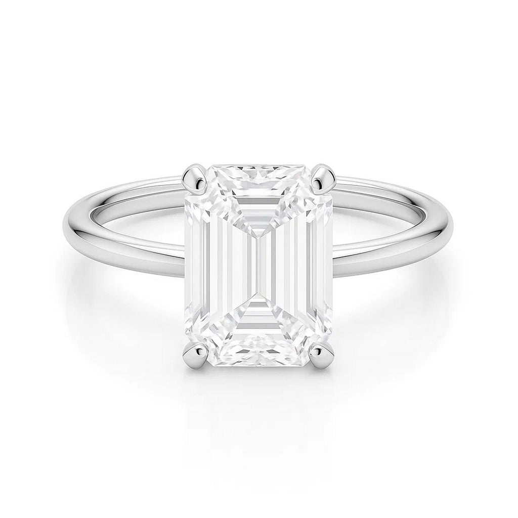 5 carat emerald lab-grown diamond solitaire ring in elegant 10K white gold, showcasing timeless luxury and sophistication.