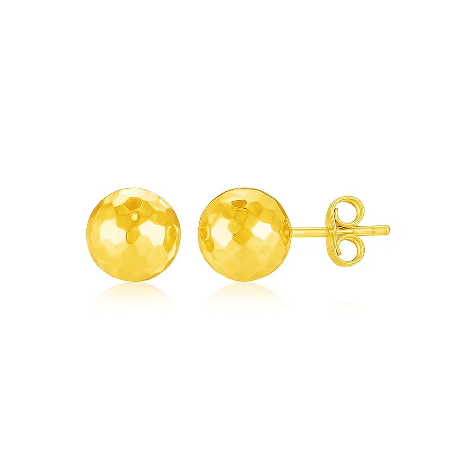 14k yellow gold minimalist faceted ball stud earrings, perfect for elegant everyday wear.