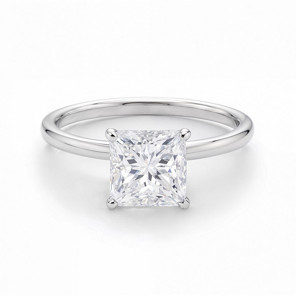 14k white gold modern princess cut diamond ring featuring a 1.50Ct IGI G/VS1 stone, showcasing elegance and sophistication.