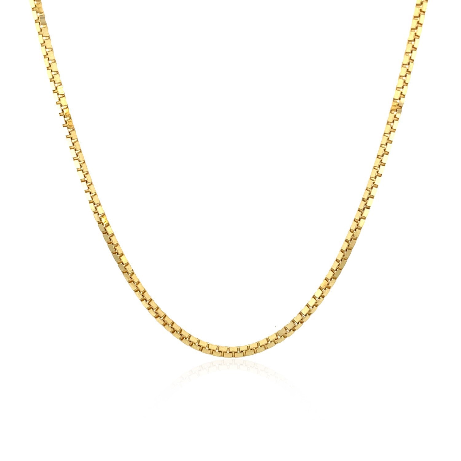 14k yellow gold classic box chain, 1.40 mm, showcasing a modern design with sleek, elegant links.