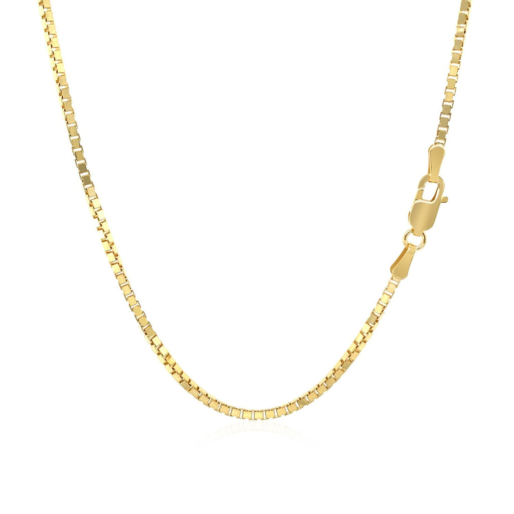 14k yellow gold classic box chain, modern design, 1.40 mm width, perfect for layering or standalone elegance.