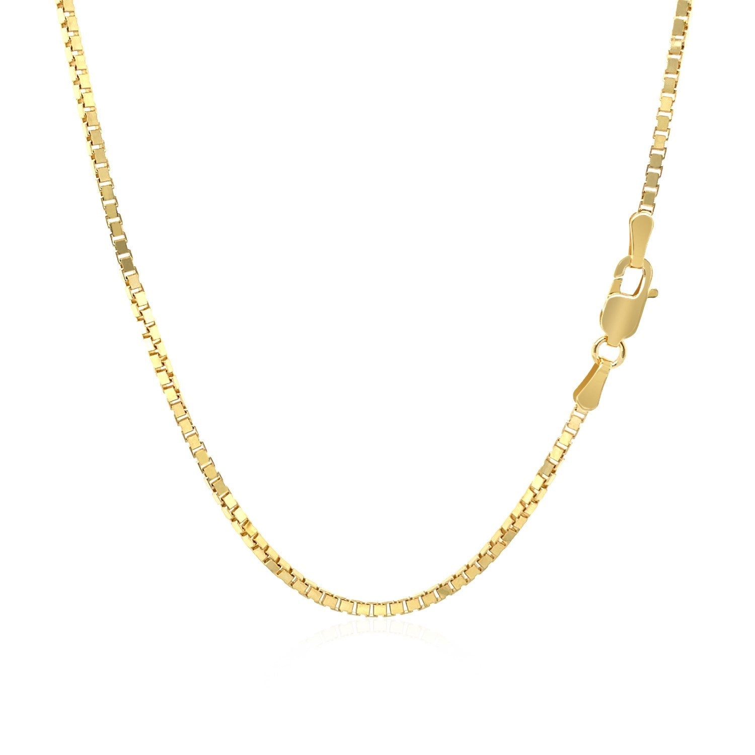 14k yellow gold classic box chain, modern design, 1.40 mm width, perfect for layering or standalone elegance.