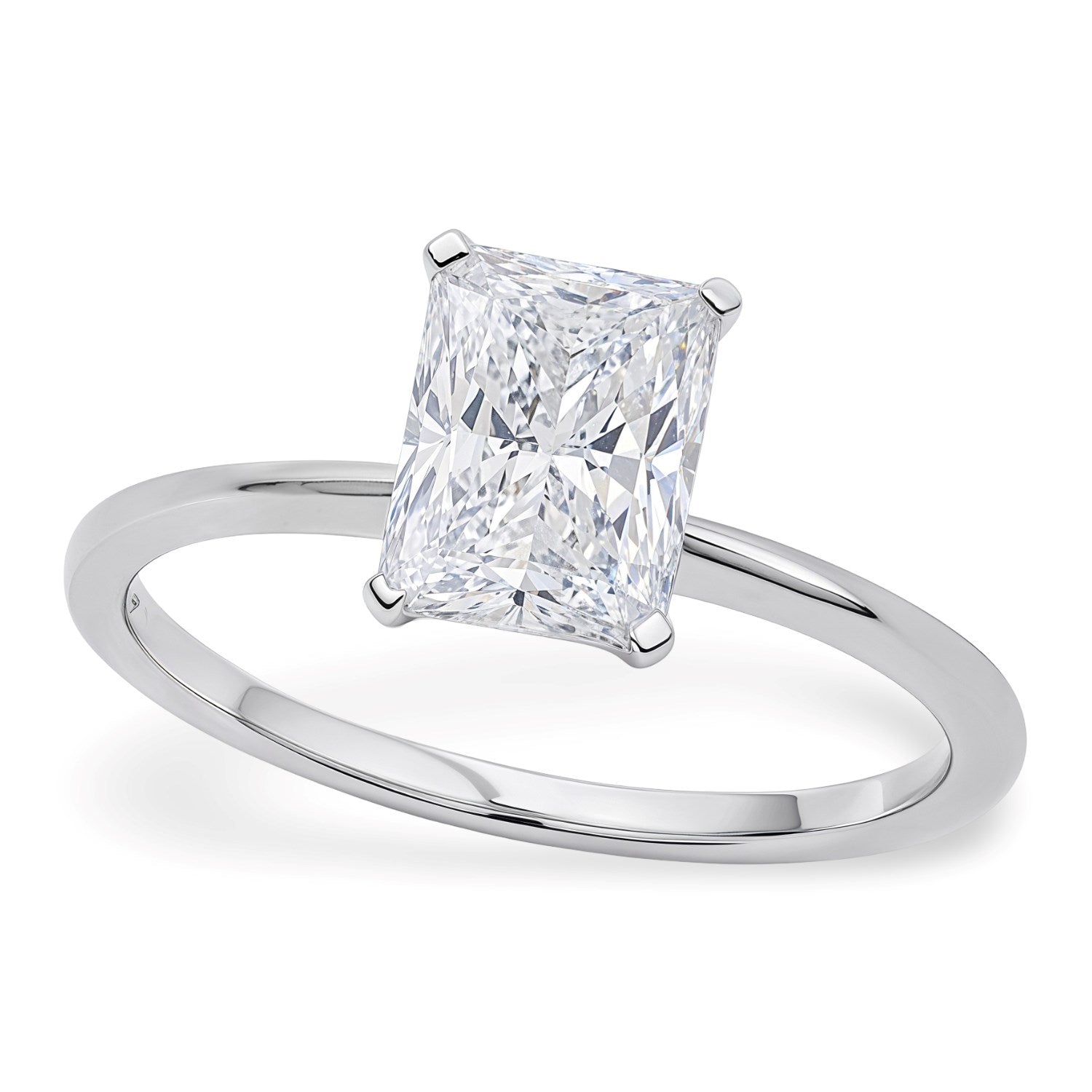 2 carat radiant lab-grown diamond solitaire ring in elegant 10K white gold setting, perfect for luxury occasions.