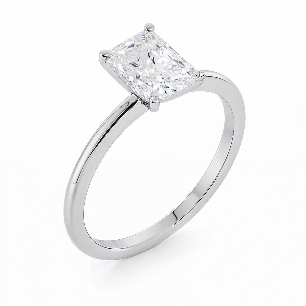 2 carat radiant lab-grown diamond solitaire ring in elegant 10K white gold, showcasing timeless luxury and brilliance.