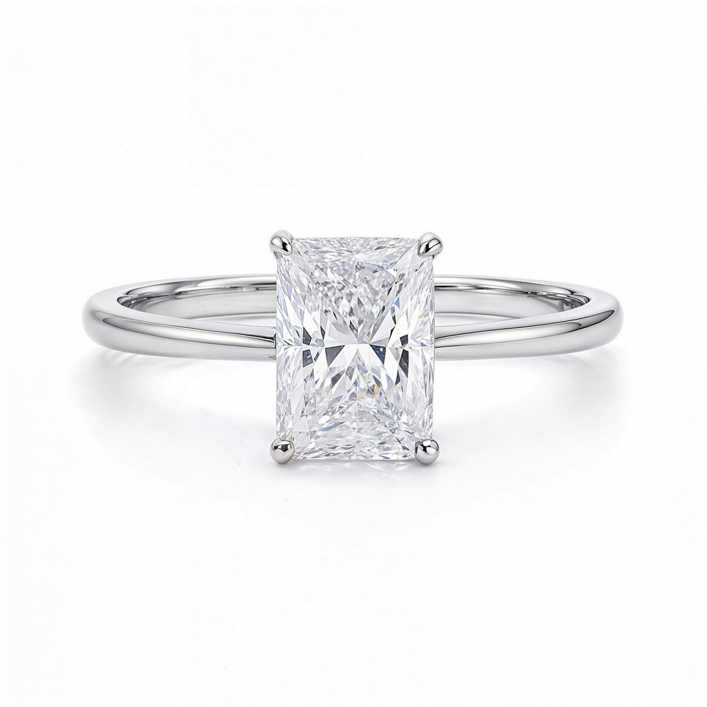 2 carat radiant lab-grown diamond solitaire ring in elegant 10K white gold, showcasing timeless luxury and brilliance.
