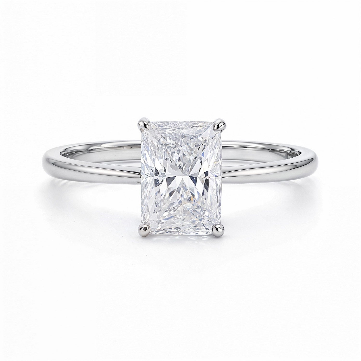 2 carat radiant lab-grown diamond solitaire ring in elegant 10K white gold, showcasing timeless luxury and brilliance.