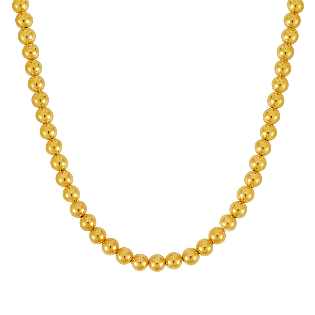 14k yellow gold bead chain necklace featuring 8mm polished beads in a contemporary design for elegant styling.