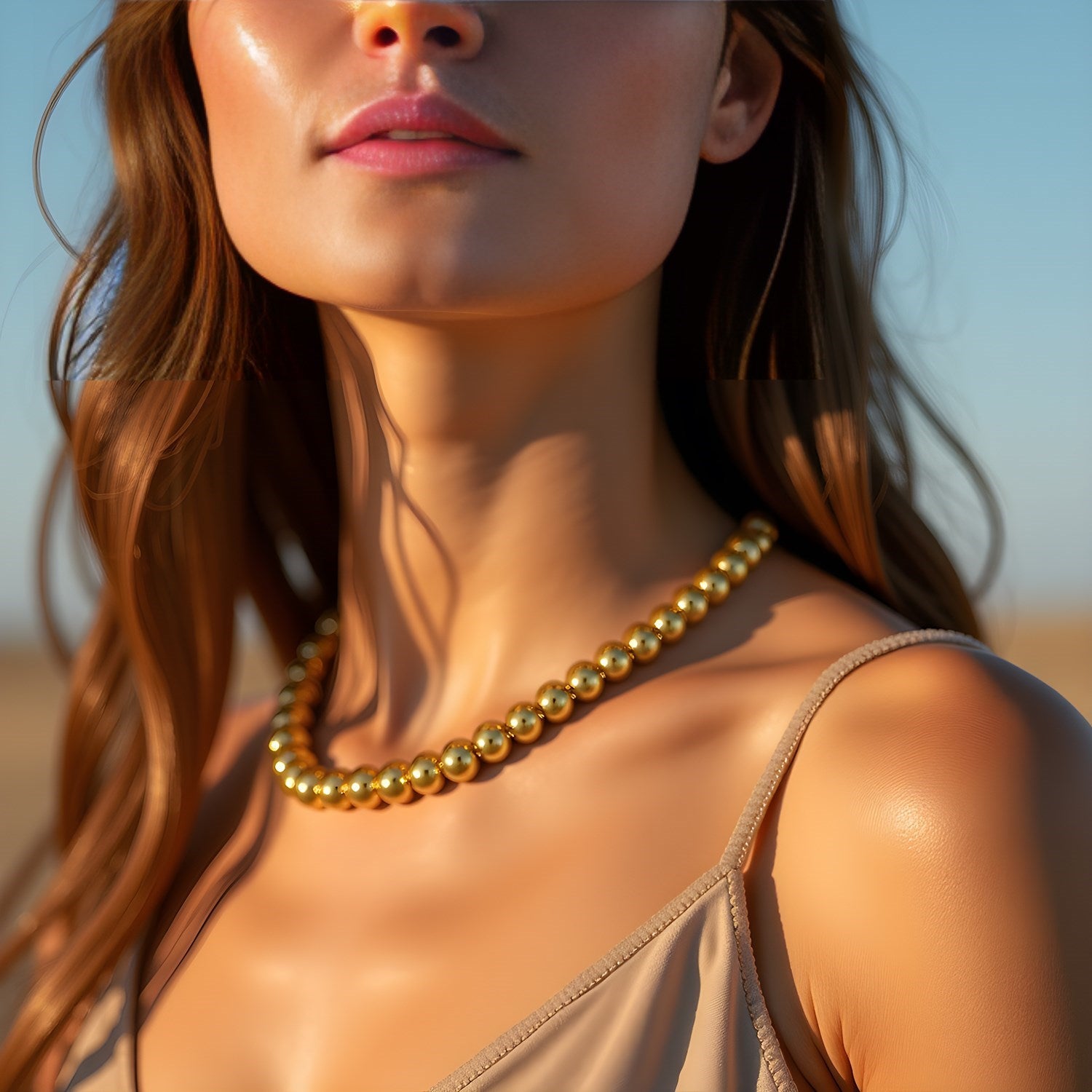 14k yellow gold bead chain necklace featuring 8mm contemporary links, perfect for layering or standalone elegance.
