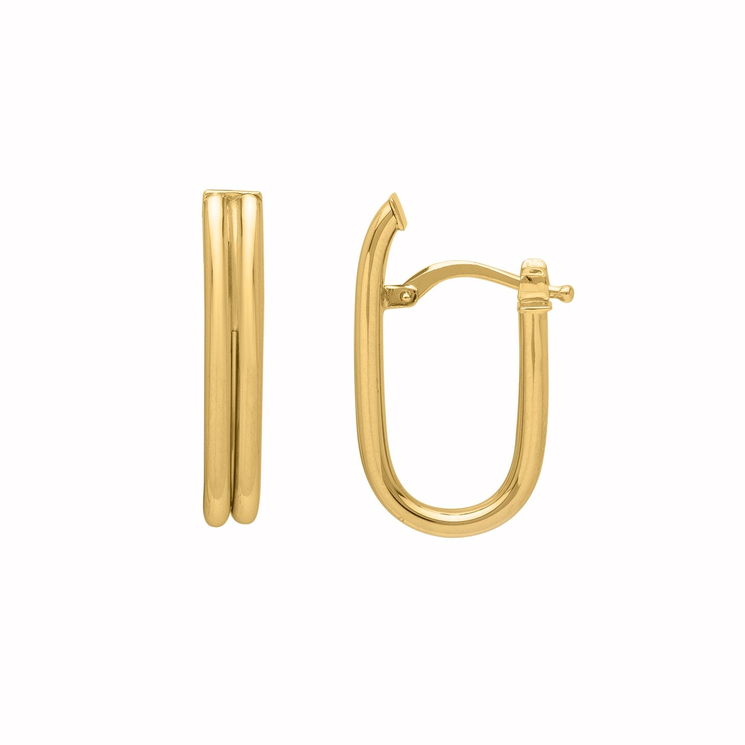 14k yellow gold modern double oval tube hoop earrings showcasing a sleek, sophisticated design for elegant occasions.