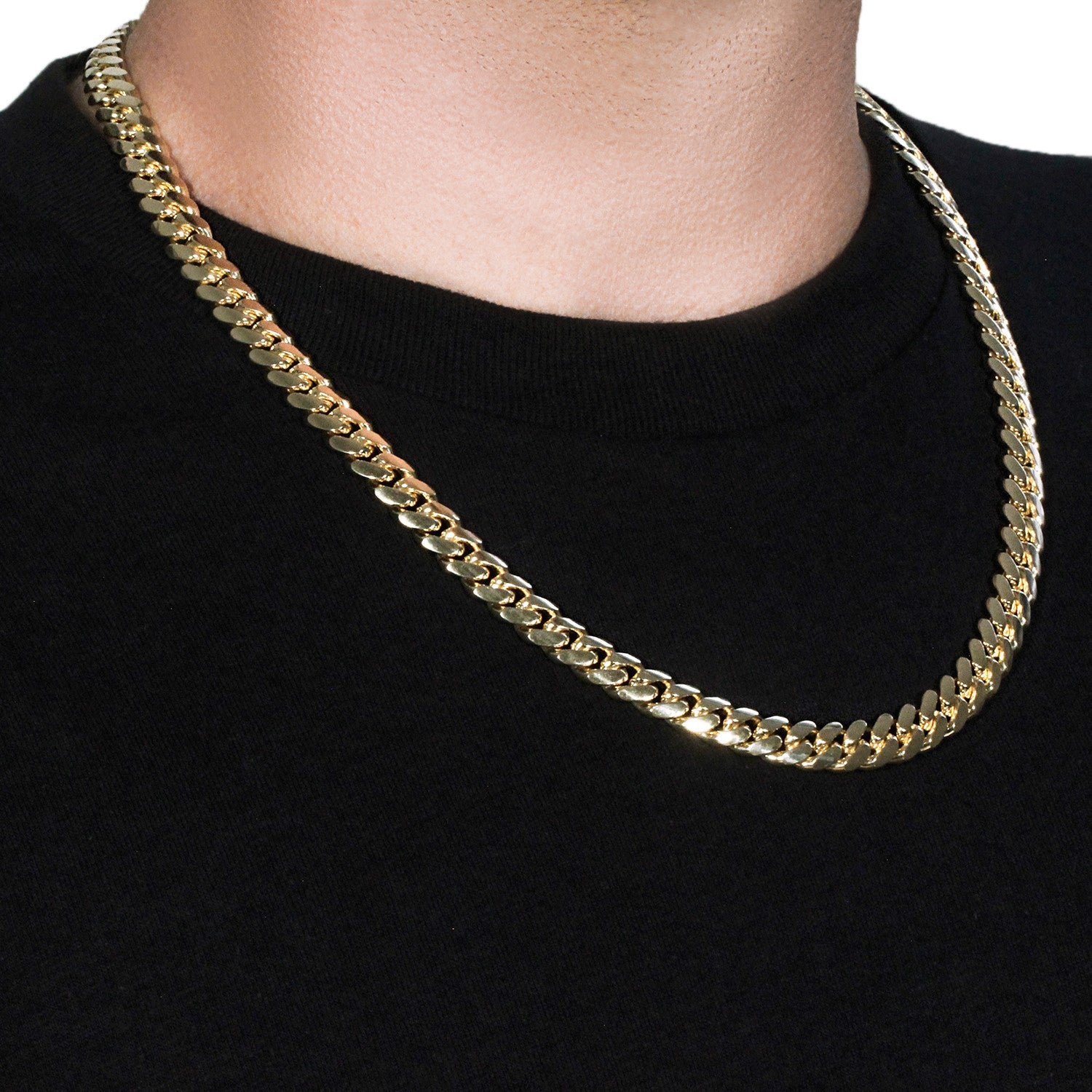 14k yellow gold classic Miami Cuban solid chain, 9.20 mm, featuring a timeless round link design for luxury elegance.