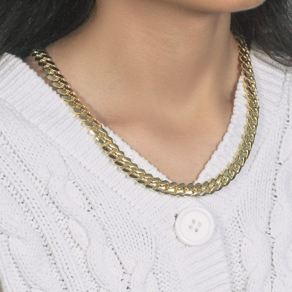 14k yellow gold classic Miami Cuban chain, 9.20 mm, featuring a round design for timeless elegance.